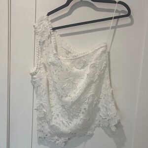 Chic White Lace Asymmetrical Blouse